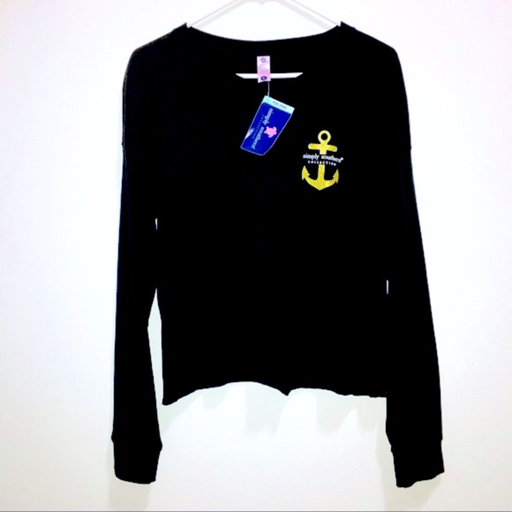 NWT Simply Southern Collection Women’s Black Top with Gold Anchor